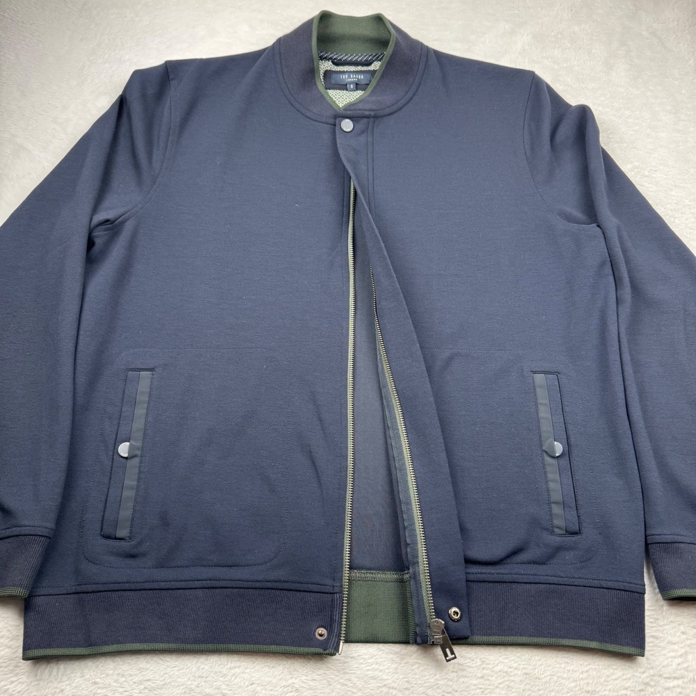 Ted Baker Bomber Jacket Mens 5 Navy Blue XL Melmat Zip Snap Jersey Coat